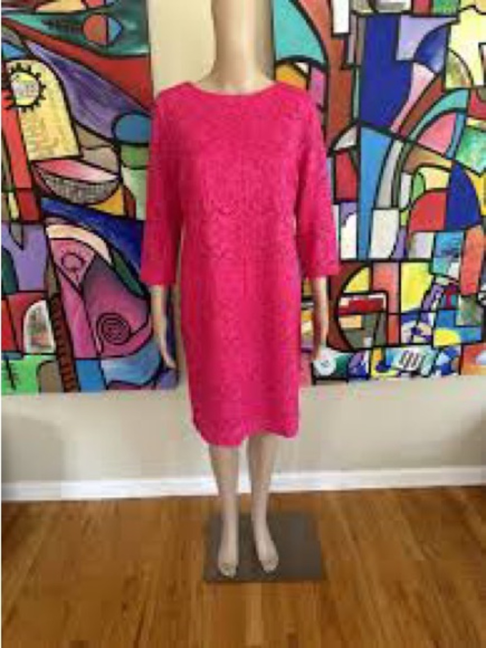 Chico's Hot Pink Lace Knee Length Shift Dress